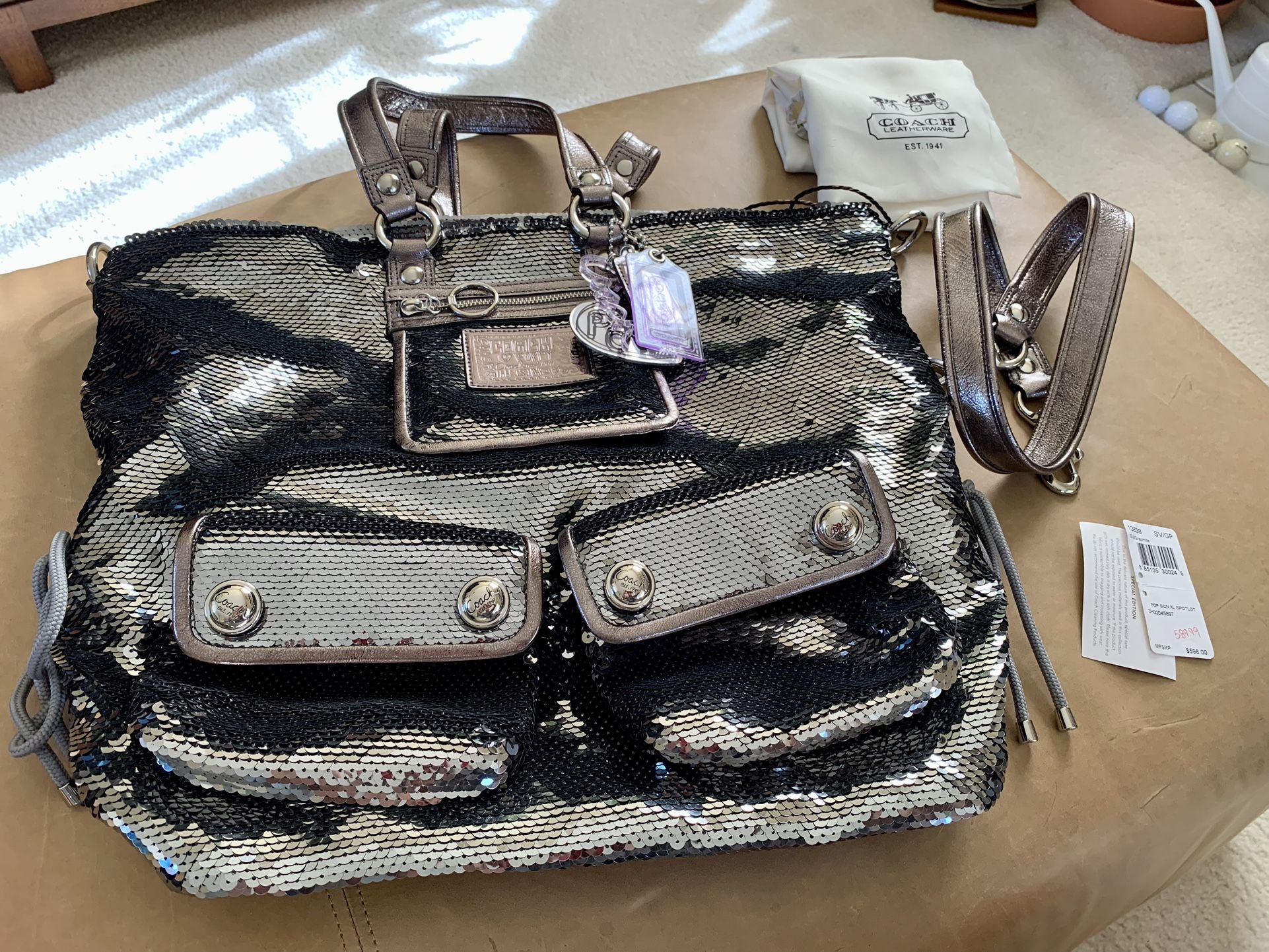 Coach poppy spotlight sequin satchel bag for Sale in Millbrae, CA