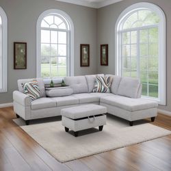 Grey & White Flannel 3-Piece Living Room Sofa Set – HGF09913B