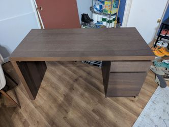 Wooden desk with drawer and cabinet