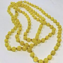 Vintage Midcentury Czech Yellow Beads Necklace 56” Strand. Very good condition, rare