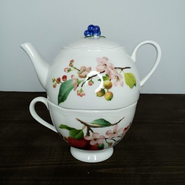 Lenox Orchard in Bloom Stackable Tea Pot & Cup Pre-owned Excellent Condition