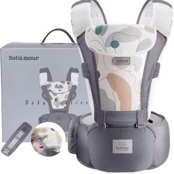 New Baby Carrier Newborn Front and Back Carry Baby Carrier Newborn to Toddler Baby Hip Carrier with Head Hood & 3 Pieces Teething Pads (New Grey)