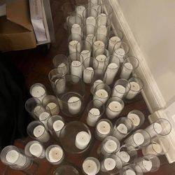 Hurricane Candles/vases + Pillar Candles + Tea light candles 