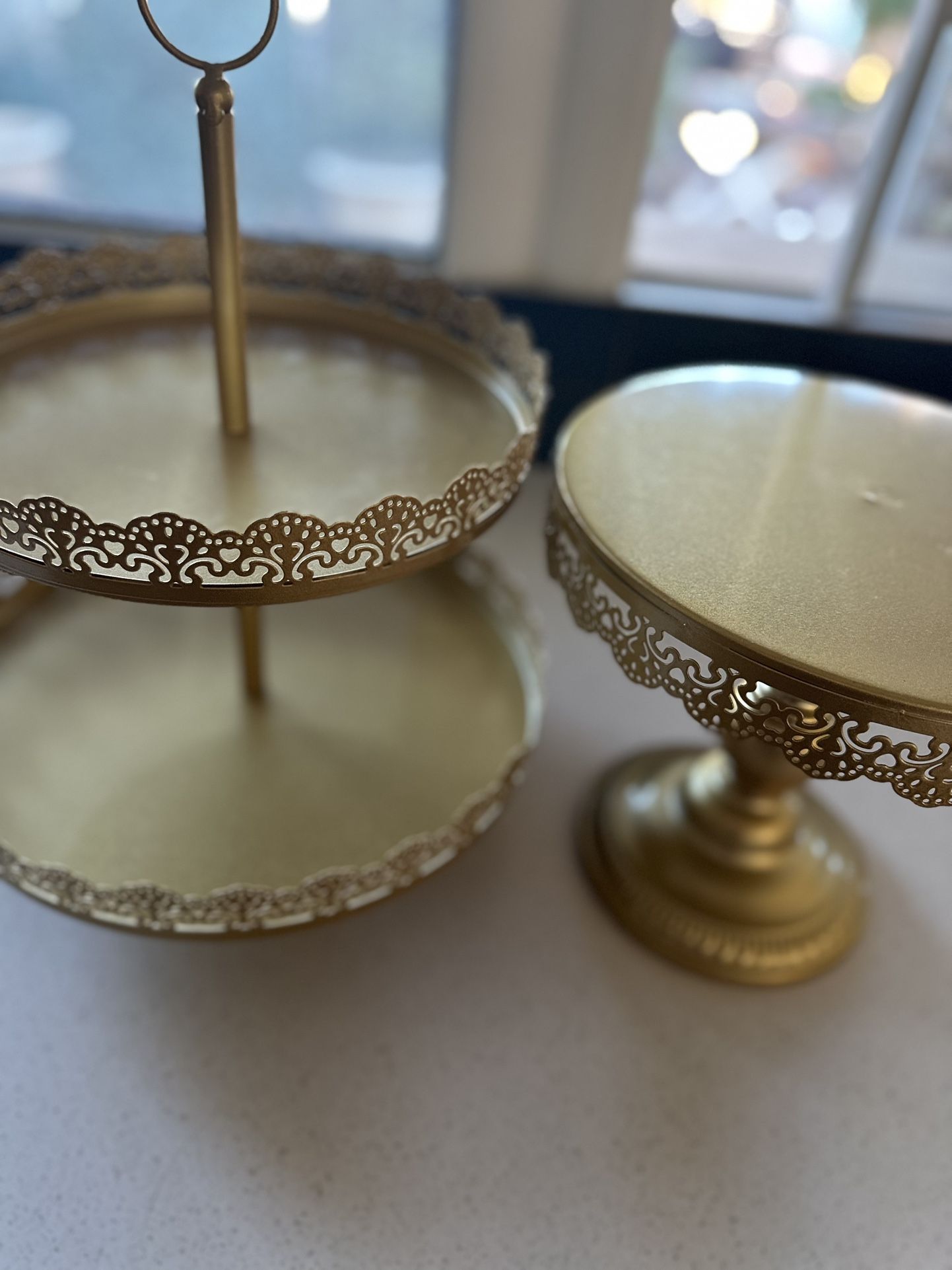 2 Gold Metal Dessert Stands