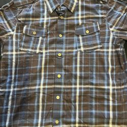 Cavi 3XL Black Blue Gray  Plaid Long-Sleeve Cotton  Metal Buttons Down