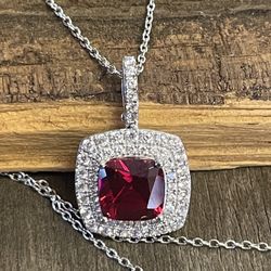 925 Sterling Silver CZ N Ruby Necklace