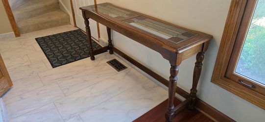 Wood Console Table with Glass Inlay Top