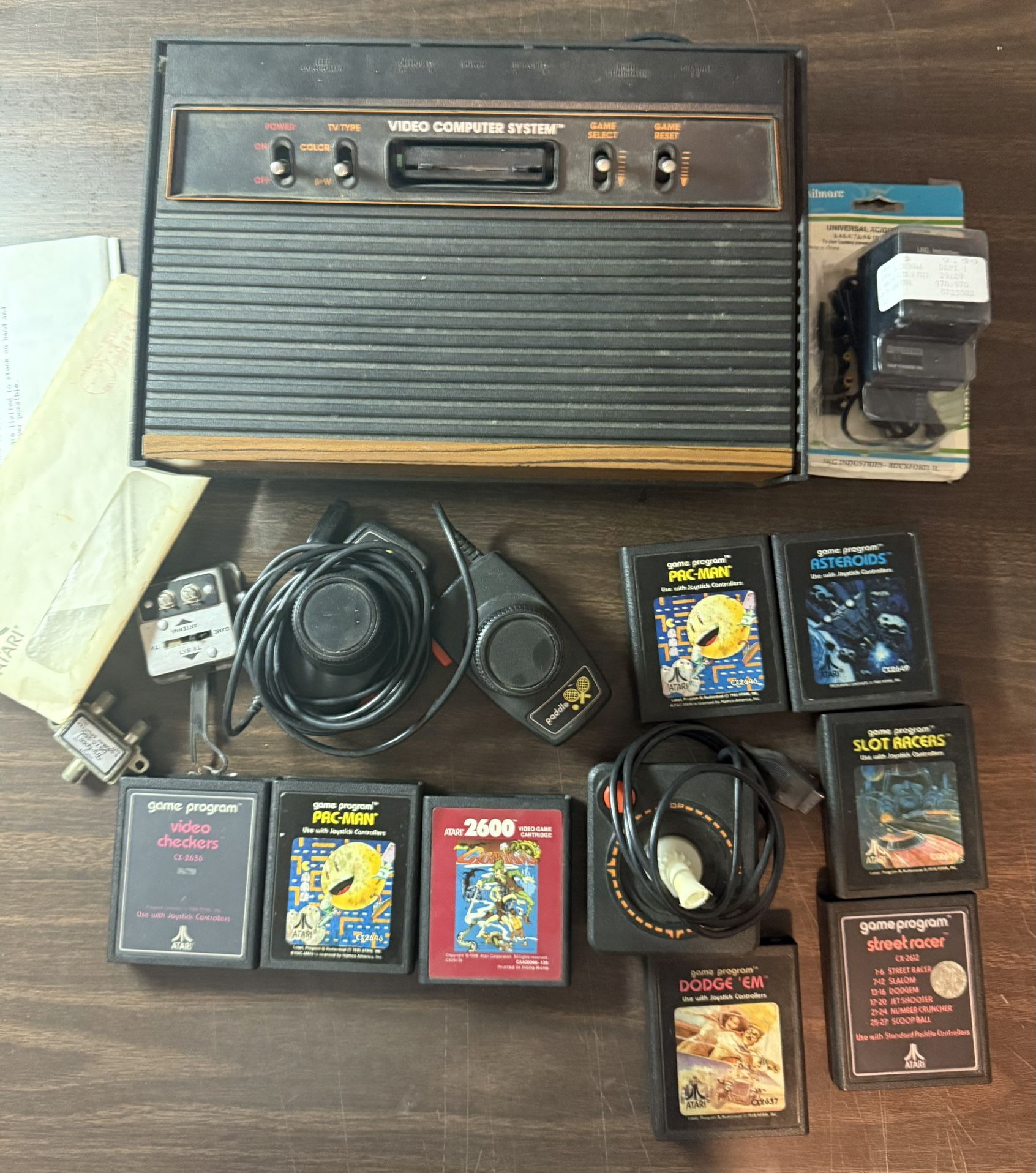 Original Atari 2600 Console, Joystick, Paddles, 8 Games CX2600A, paperwork, more