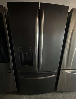 GE French Door Fridge – Black Stainless, Ice & Water Dispenser