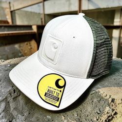 Carhartt Men’s 106401 Canvas Logo C Beige Green Trucker Hat Sz OS