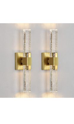 Epinl Wall Sconces Set of Two - Gold Sconces Wall Lighting LED Crystal Bathroom Light Fixture with Bubble Glass 15.7inch Indoor Vanity Lights for Bath