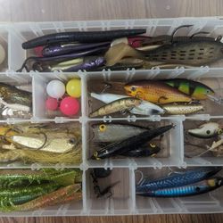 Fishing tackle box full of lures
