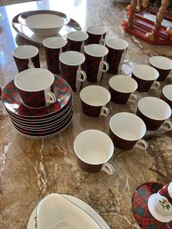  Vintage- Made In Japan-Christmas China Bundle (54 Pieces)- Sasaki  Tartan By Charles Roberts 1991