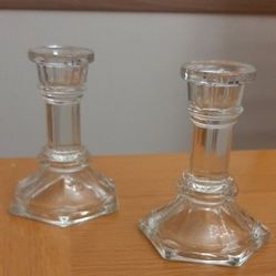 Vintage F.T.D.A. clear glass candlestick holders