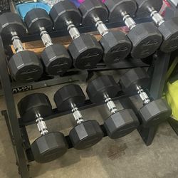 Cap rubber dumbbells with rack