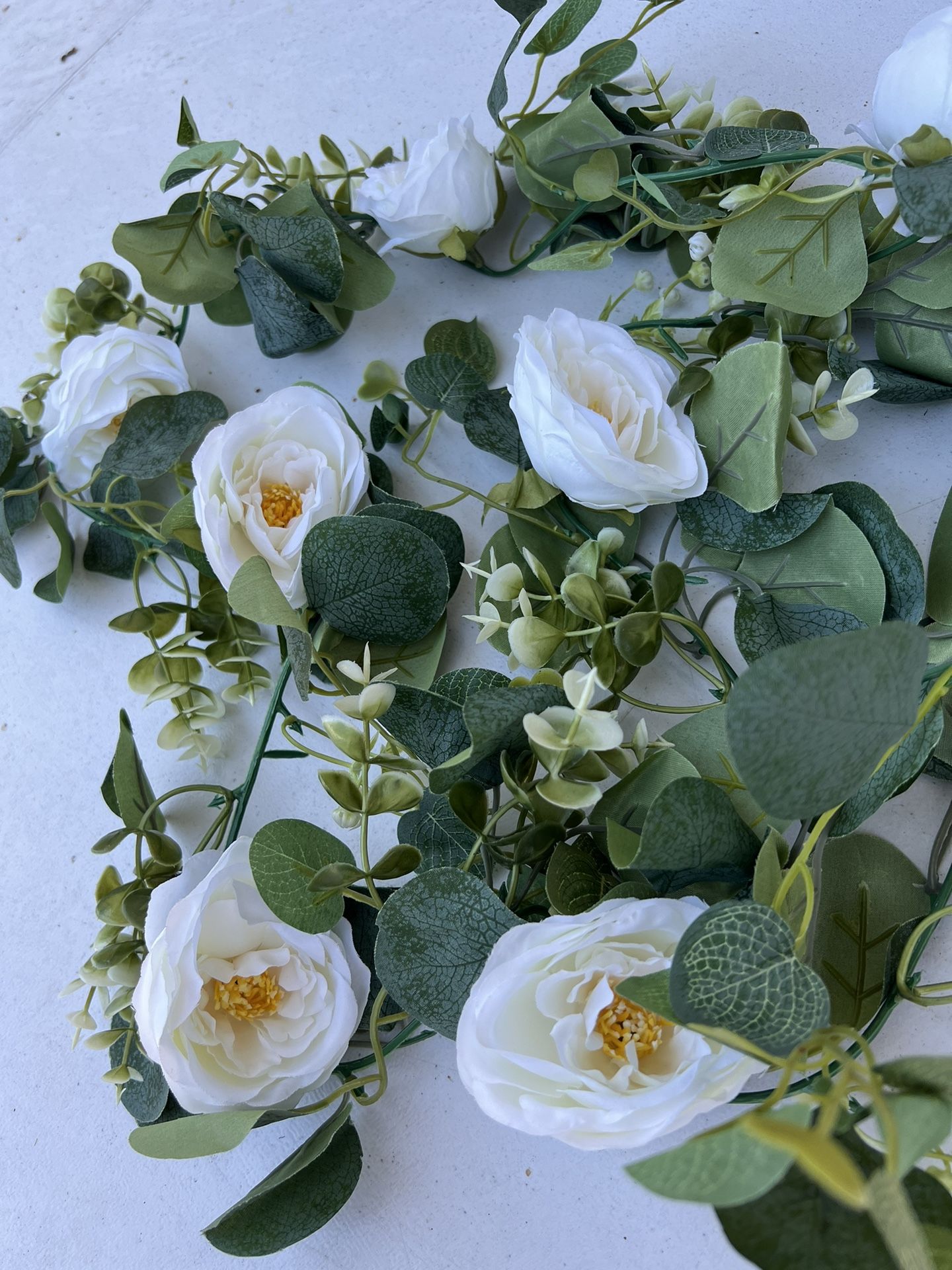 A Pair (2 pieces) of Eucalyptus Garlands with White Roses Each 6ft