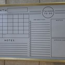 Monthly Calendar Dry Erase Board with To-Do List & Notes Section