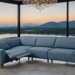 Brand New Blue Modern Style Power Reclining Sectional Sofa 