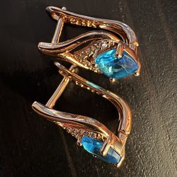 585 14K RG Rose Gold Stamped Navajo Turquoise Crystal Stud Earrings 