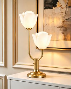 Gold Flower Table Lamp Dimmable, 2 Bulbs Included