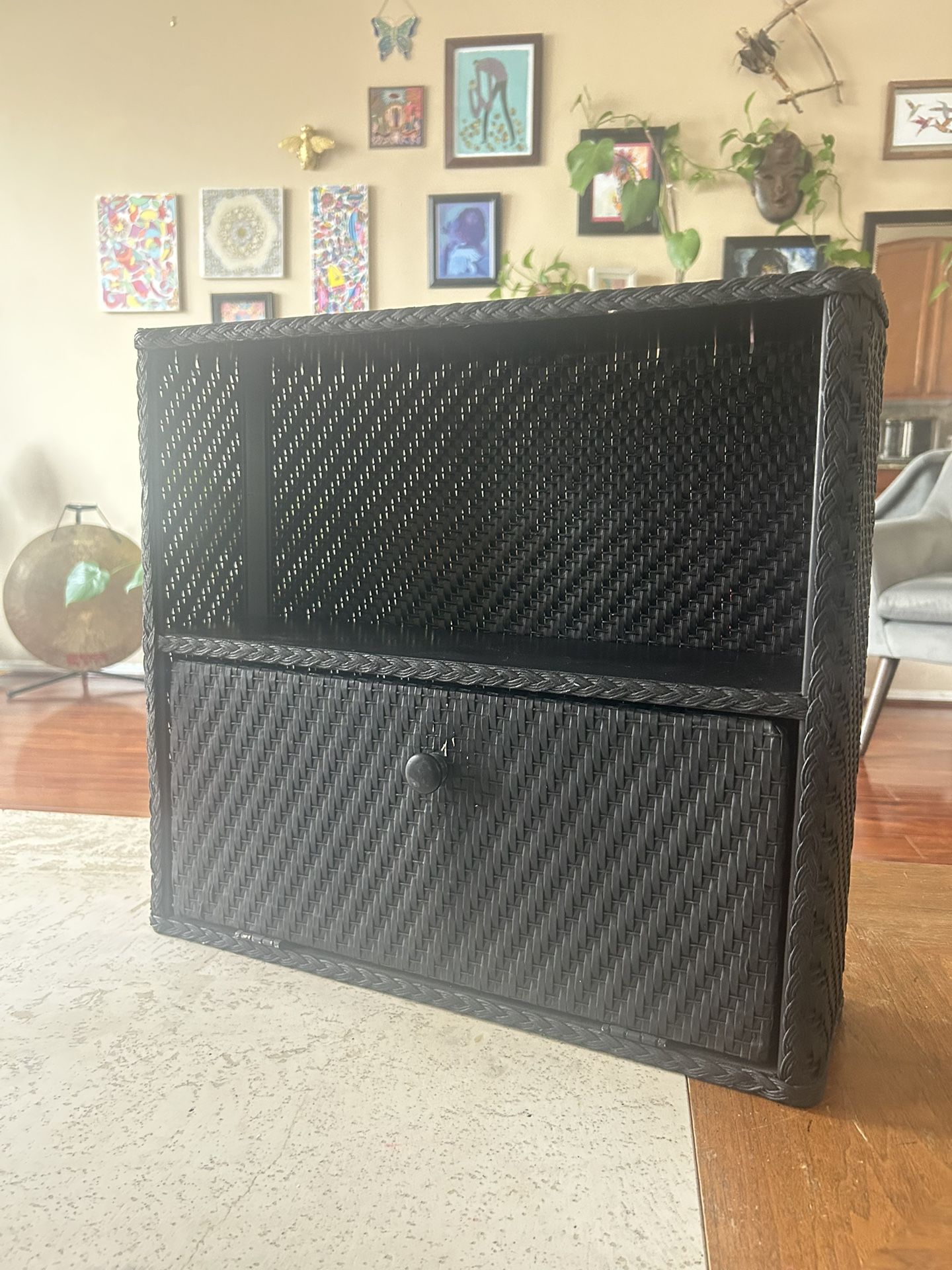 Black Wicker Wall Shelf