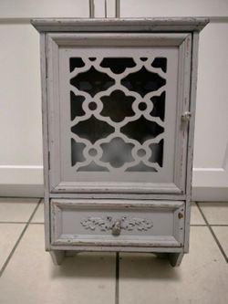 Distressed Cottagecore Wall Cabinet with Hooks & Drawer