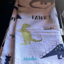 New Dinosaur Curtain With Hooks and A Soccer Canvas Box