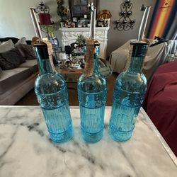 Glass blue Oil serving bottles $15