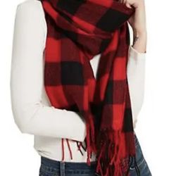 Women's Fashion Long Christmas Shawl /Scarf Lattice Large Red Black Plaid
