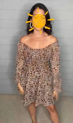 Brown Dress W/ Blue flowers 