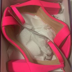NEW, Neon Pink Chunky Heels - 