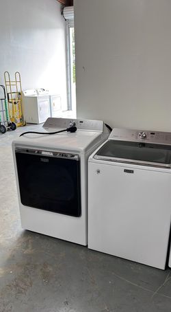 Maytag Top Load Washer + Electric Dryer Set – White, Glass Lid