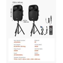  Portable PA System, 2000W (PMPO) Powered, Sound System Set with 3 Channel Mixer, Dual Speakers, Wireless Bluetooth, Microphone, Compact Stands, USB &