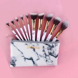 10pcs Marble Makeup Brush Set With Bag