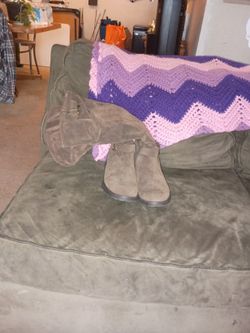 Suede Wide Calf Boots Brown