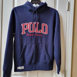 Polo Ralph Lauren Logo Fleece Hoodie Pullover Navy Blue Embroidered Size S