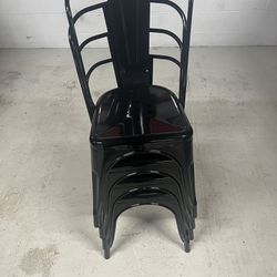  Black Stackable Galvanized Steel Chair with Vertical Slat Back State