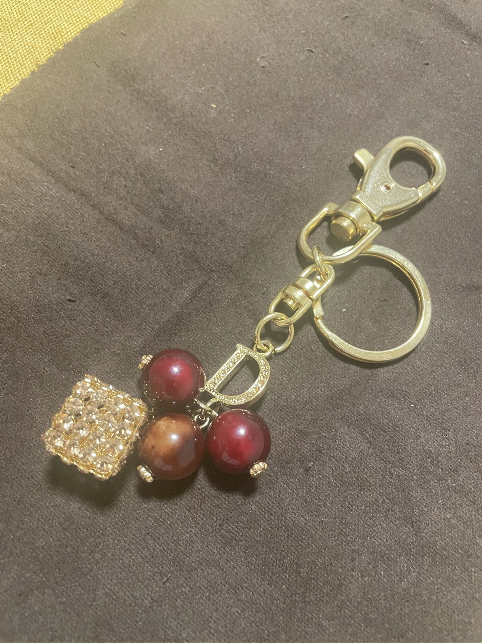 Brand New Letter D Keychain Pendant | Brass with Gold Plating | Swarovski Crysta