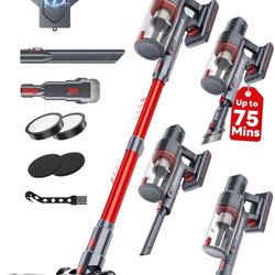 Cordless Vacuum Cleaner, 75Mins/48KPa/580W Self-Standing Stick Vacuum Cleaners for Home, Rechargeable, Lightweight, Anti-Static&Anti-Tangle Brush, for