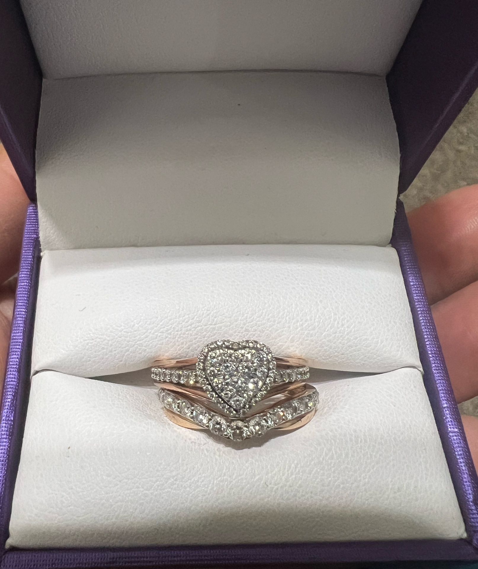 1/2 CTW DIAMOND HEART RING IN 10KT ROSE GOLD And 14k Anniversary Band