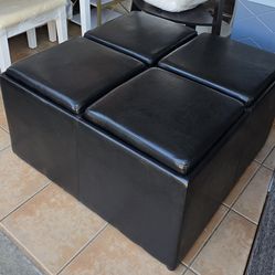 New Cocktail Storage Ottoman with 4 Trays, Dark Brown Faux Leather 32"x32" (Already Assembled)