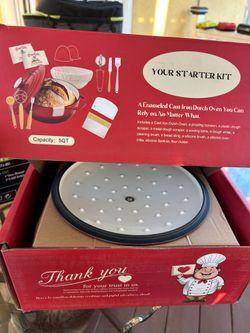 5QT Enameled Cast Iron Dutch Oven for Bread Baking with Lid, Sourdough Baking Supplies with Proofing Basket, Bread Making Tools Set, Heavy-Duty Cookwa