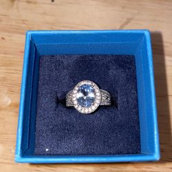 Silver Ring With Blue Diamond 