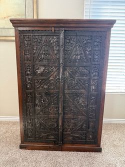 Handcarved Wooden Cabinet/Armoire - Rustic Indian/Old World Style