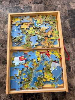 World Map Jigsaw Puzzle in Wooden Tray