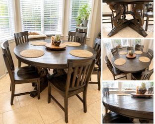 Solid Wood 60” Round Dining Table Set – 5 Chairs – Living Spaces
