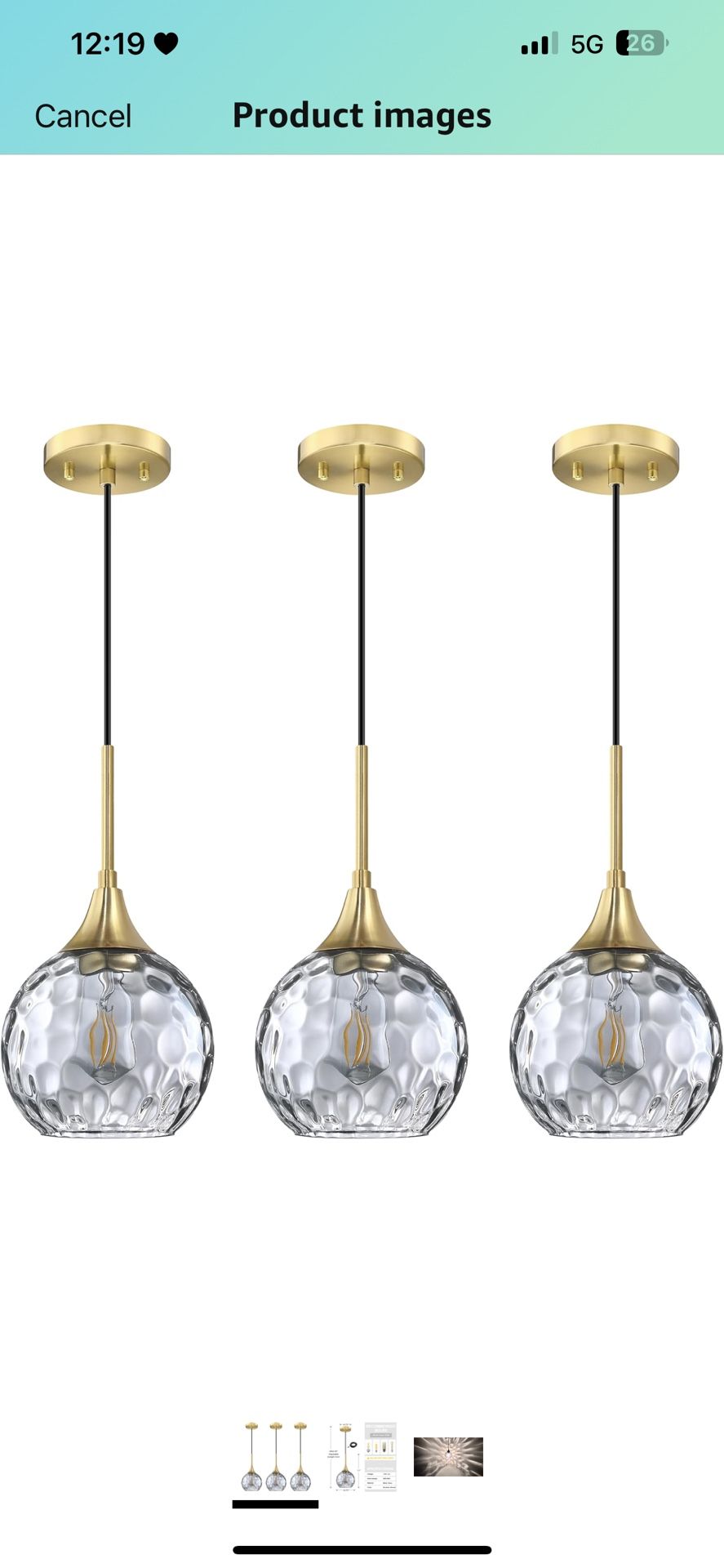 3 Pack Hanging Indoor Pendant Light Gold