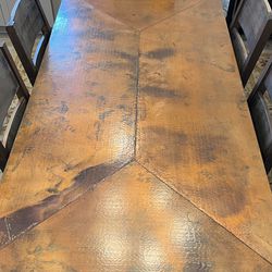 9 Pieces: Hammered Copper Dining Set, Coffee Table, End Table 