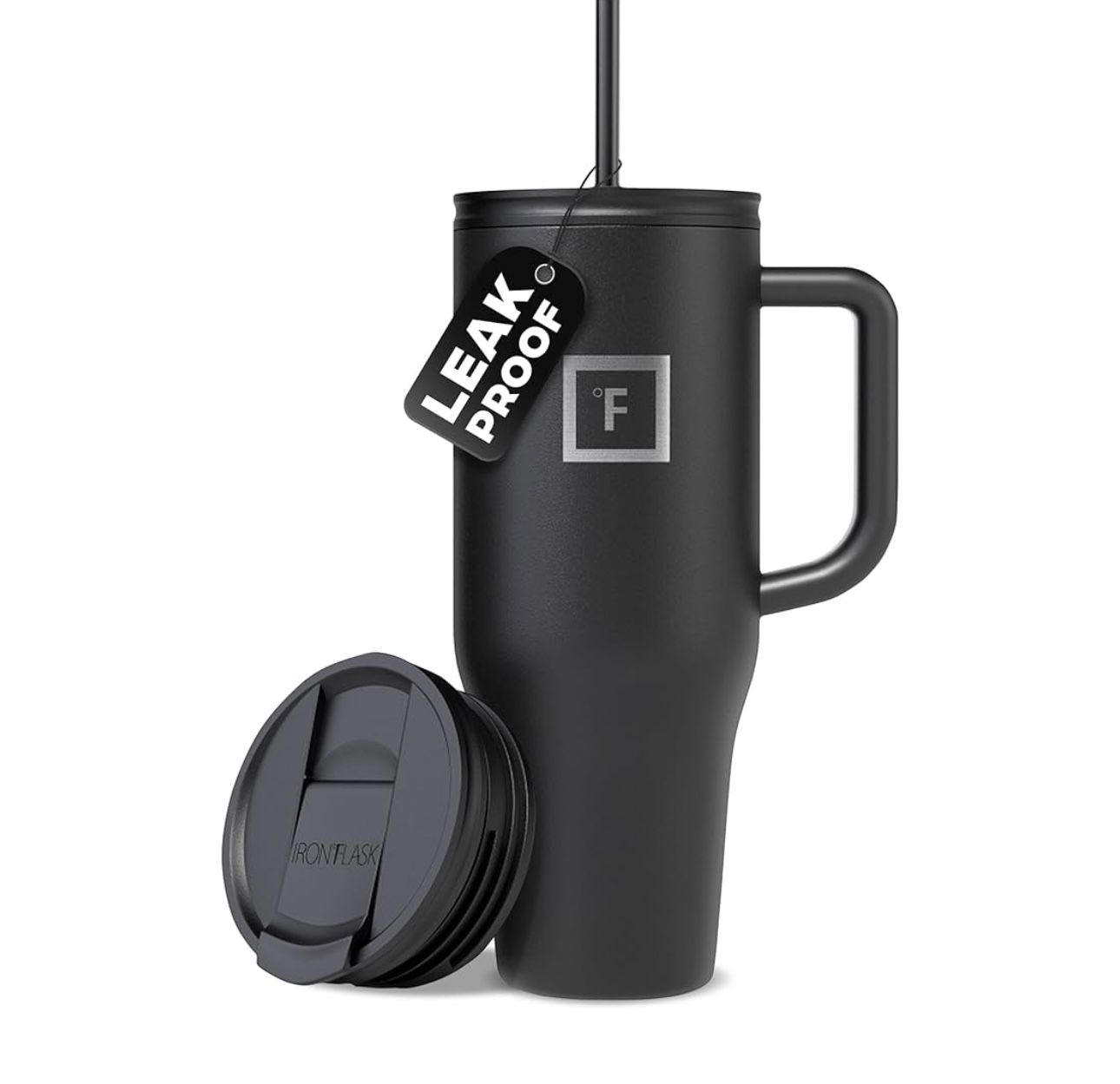 IRON °FLASK Co-Pilot Insulated Mug w/Straw & Flip Cap Lids - Cup Holder Bottle for Hot, Cold Drink - Leak-Proof - Water, Coffee Portable Travel Mug -