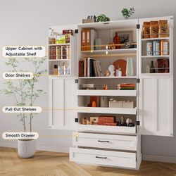 71" Tall Farmhouse Kitchen Pantry Cabinet with 3 Pull Out Shelves & 2 Large Drawers